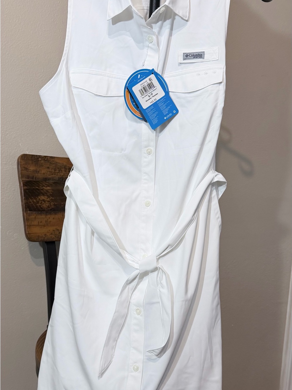 Columbia Women's White Sleeveless Shirt Dress with Tie Waist